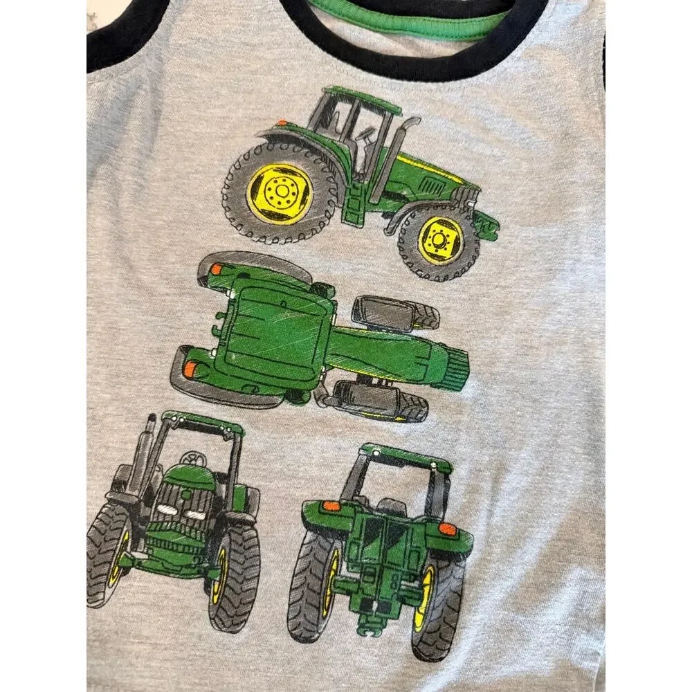 John Deere Tractor View Gray Graphic Muscle Tee